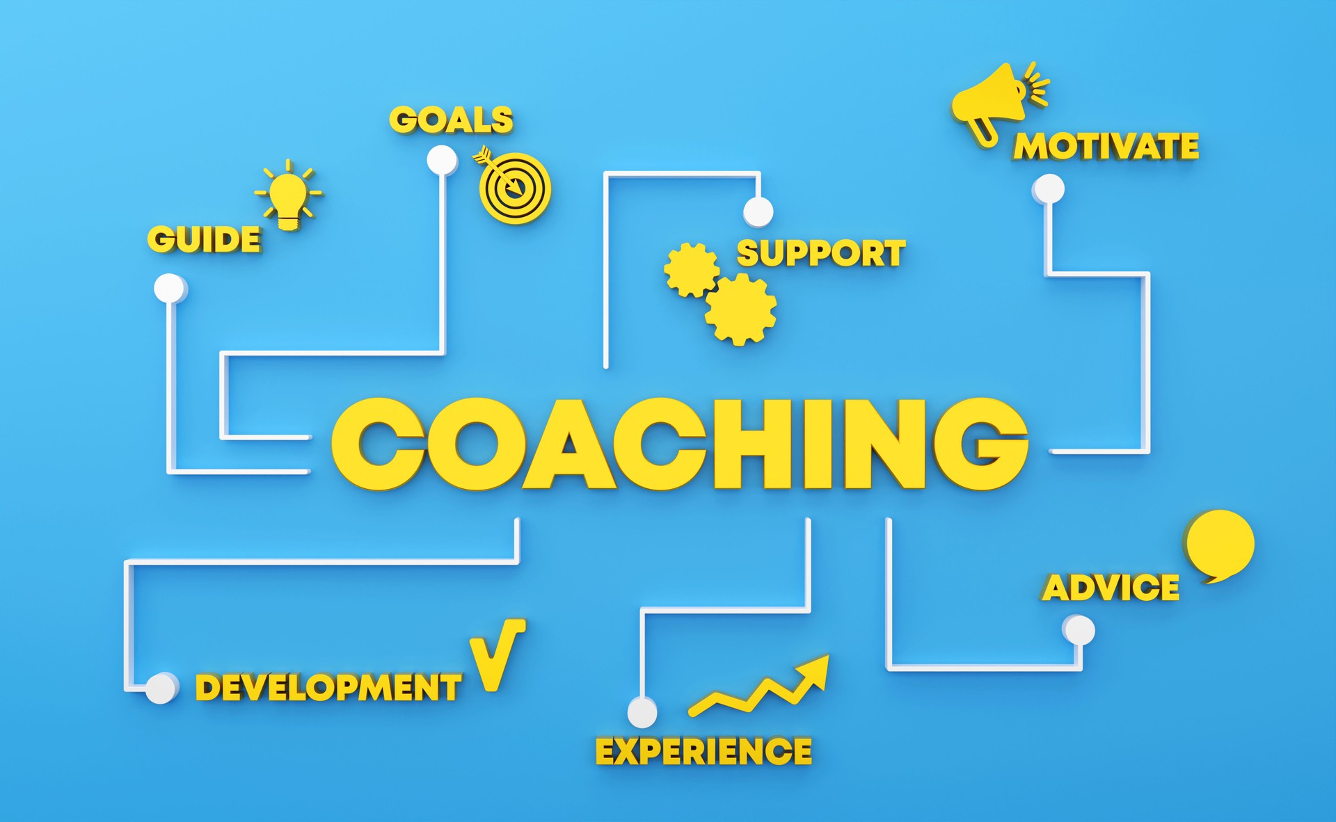 Coaching Business Plan Concept. Coaching related words and icons create business strategy plan.